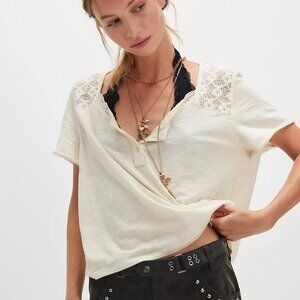 Free People Cream Short Sleeve Tee